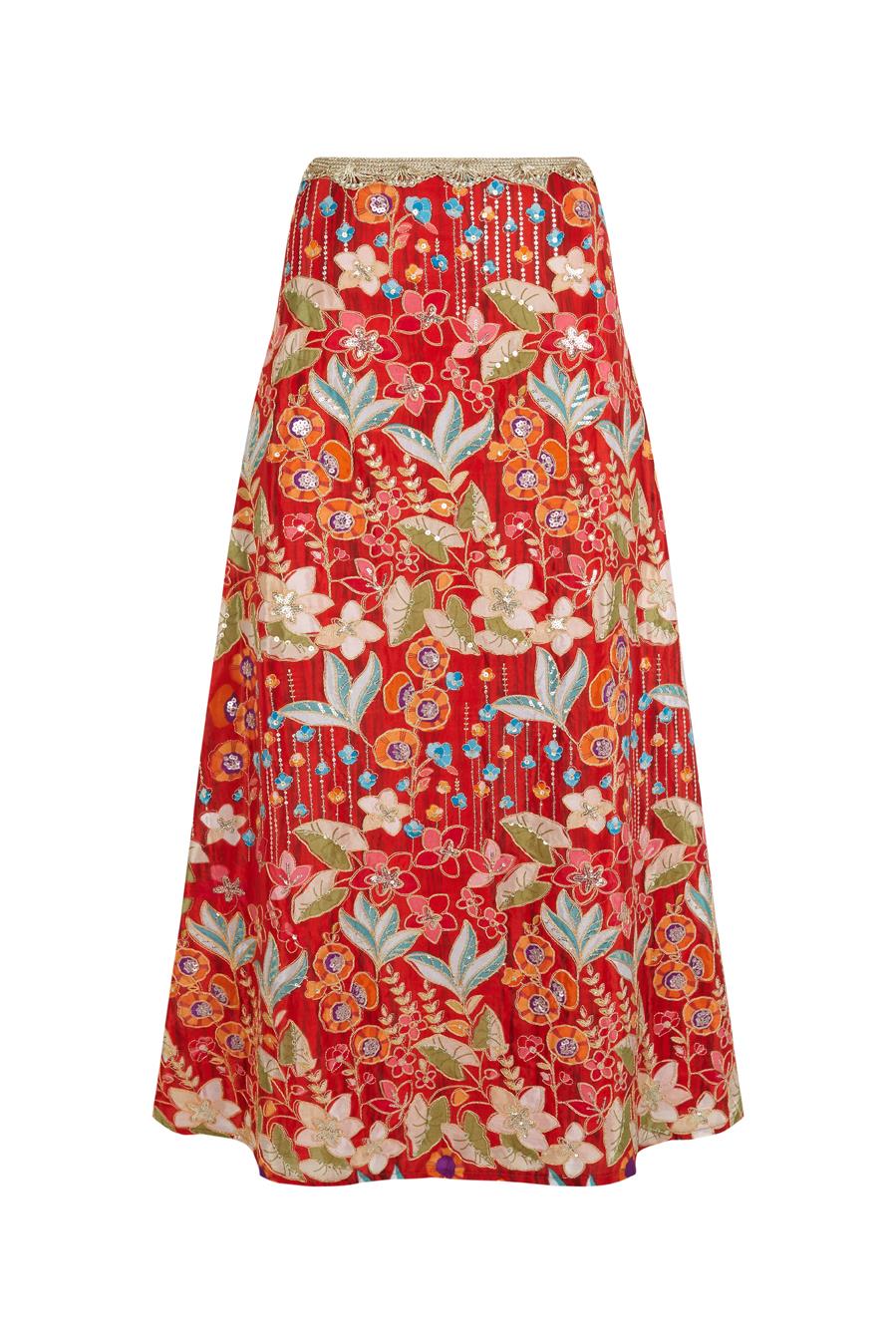 FALDA FLORES ROJA | MOD. SOFIA | Tienda online de moda femenina de autor