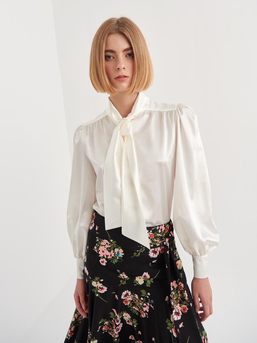 CAMISA SATEN LAZO | MOD.LARA WHITE | Tienda online de moda femenina de autor