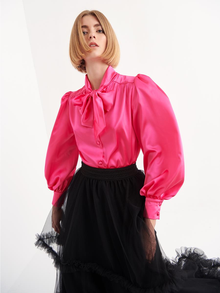 CAMISA SATEN LAZO | MOD.LARA PINK | Tienda online de moda femenina de autor