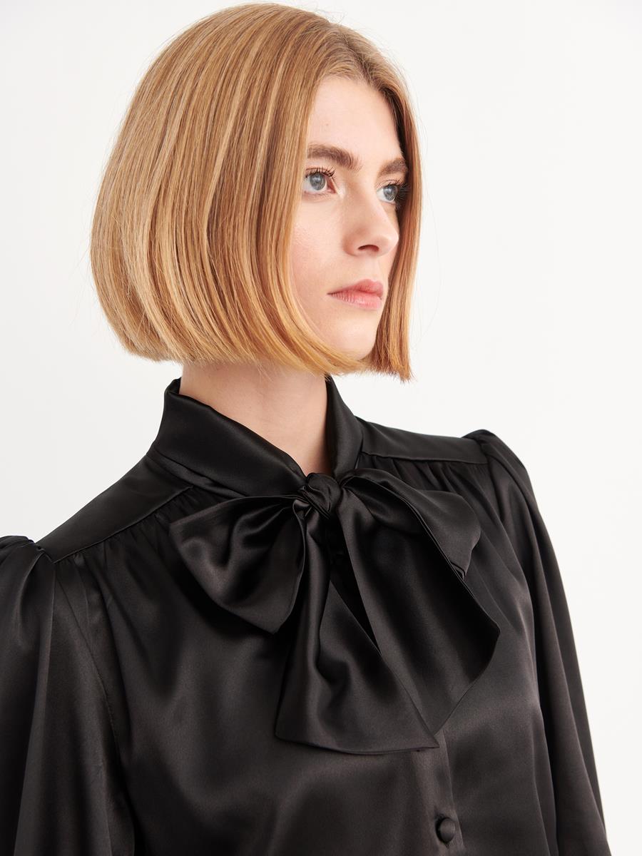 CAMISA SATEN LAZO | MOD.LARA BLACK | Tienda online de moda femenina de autor
