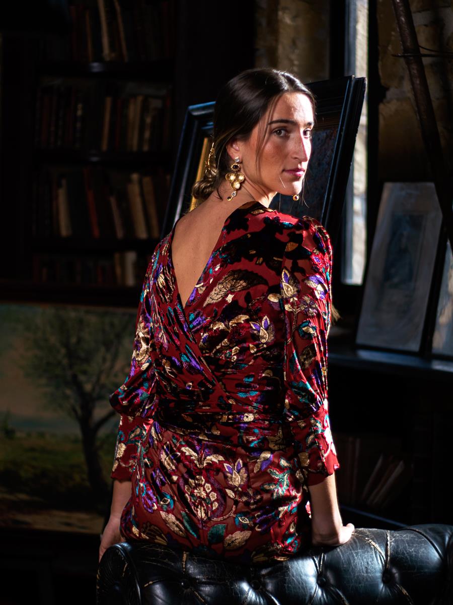 TOP TERCIOPELO FLORES BURDEOS | MOD. LUCIA BURDEOS | Tienda online de moda femenina de autor