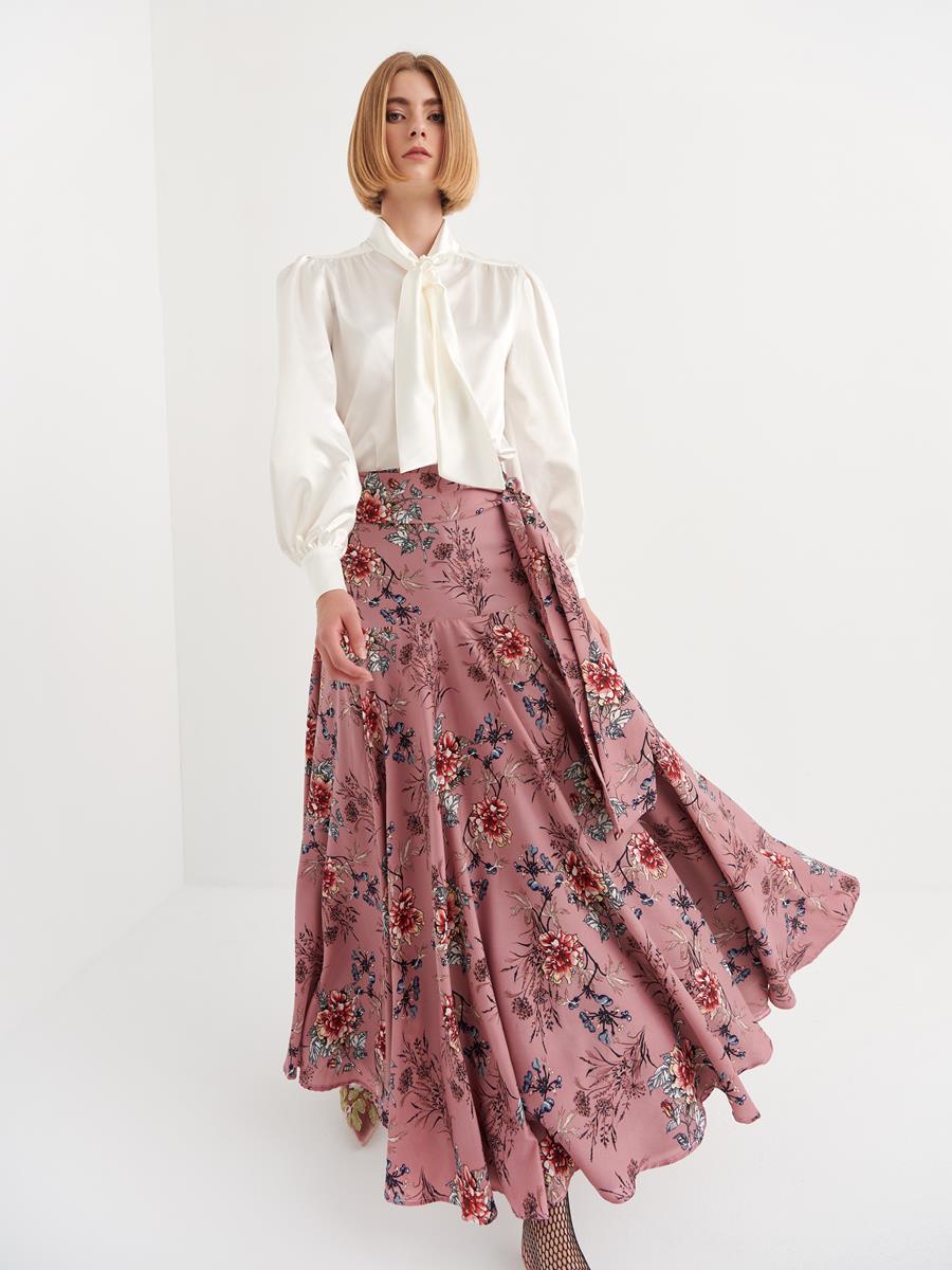 FALDA ESTAMPADA FLORES ROSA | MOD. ALINA PINK | Tienda online de moda femenina de autor