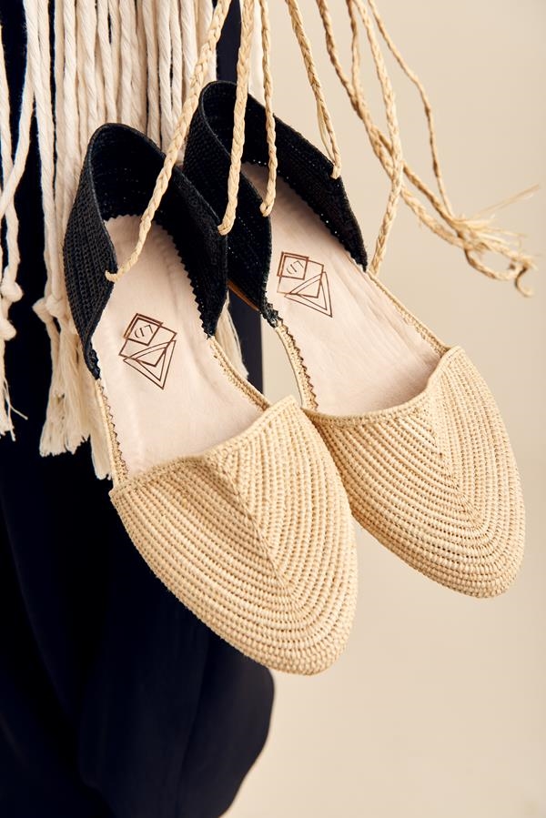 MIXED RAFFIA SANDAL | MOD. ABETO ECRU-NOIR