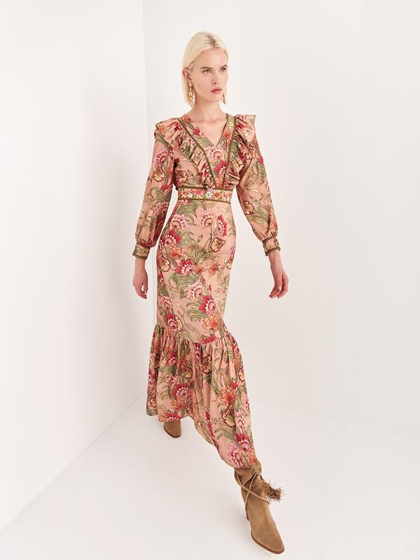 LONG MICRO-VELVET DRESS WITH FLORAL PRINT | MOD. MARCO