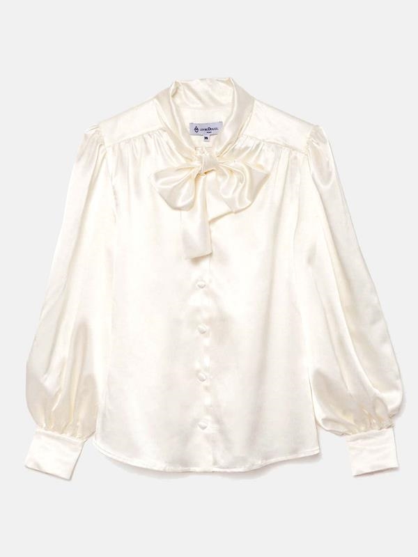 SATIN BOW SHIRT | MOD.LARA BEIGE